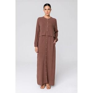 Veiled NY Women's Maxi Shirt Dress XXS/Tall Brown Sabah Cotton Linen Overlay